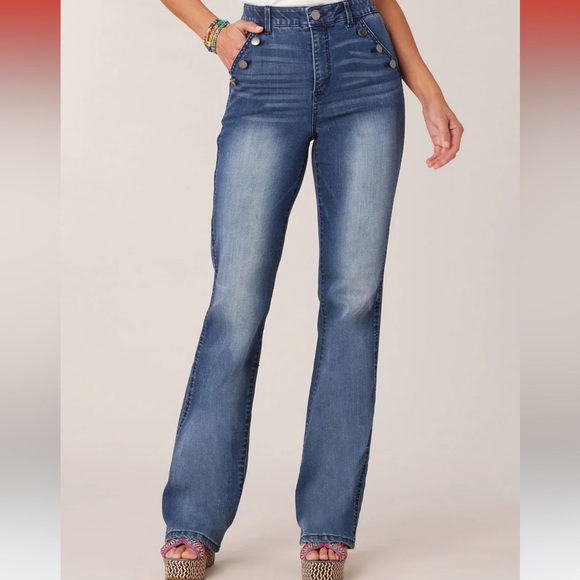 Democracy “Ab-Solution” Skyrise Flare trouser style blue jean dark wash - Picture 2 of 16